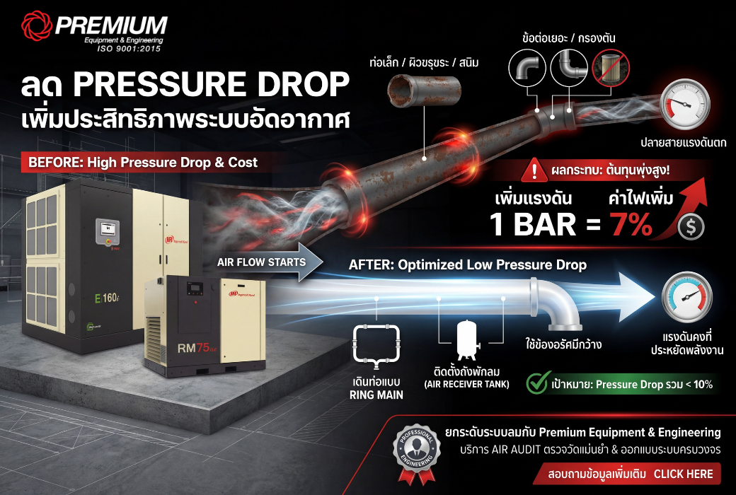 ลด Pressure Drop เพื่อเพิ่มประสิทธิภาพระบบอัดอากาศ 