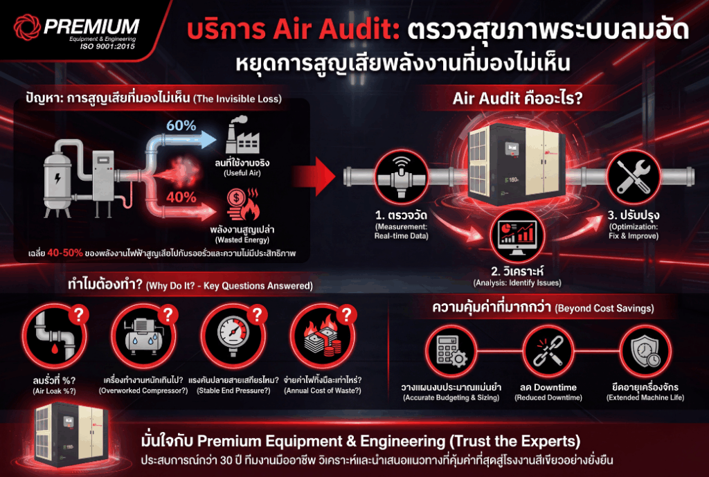 บริการ Air Audit การตรวจสุขภาพระบบลมอัด เพื่อหยุดการสูญเสียพลังงานที่มองไม่เห็น