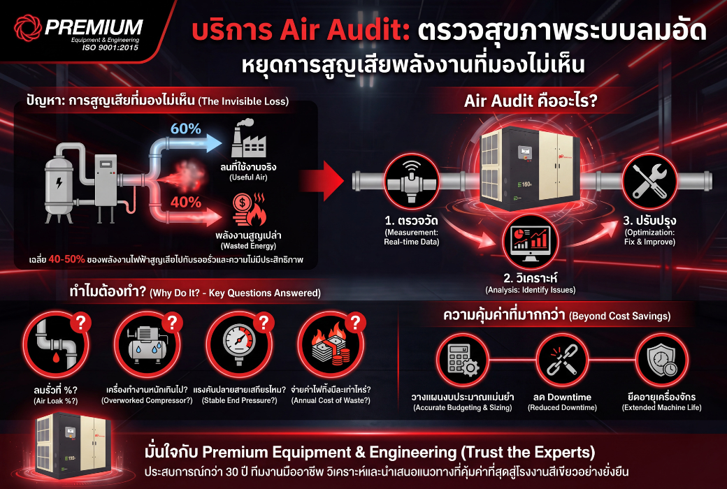 บริการ Air Audit การตรวจสุขภาพระบบลมอัด เพื่อหยุดการสูญเสียพลังงานที่มองไม่เห็น 