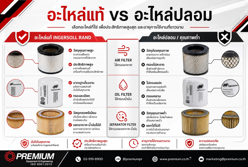 ผลกระทบของการใช้ อะไหล่ปลอมในเครื่องอัดอากาศ Ingersoll Rand และทำไมต้องเลือกอะไหล่แท้ 