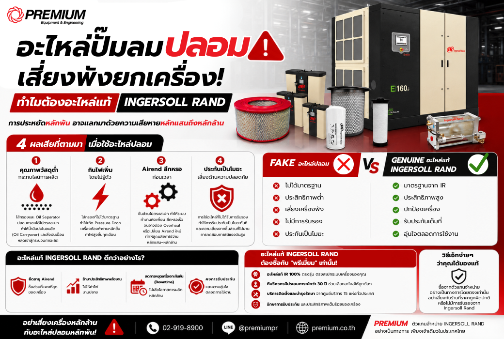 อะไหล่ปั๊มลมปลอม เสี่ยงพังยกเครื่อง! ทำไมต้องอะไหล่แท้ Ingersoll Rand 