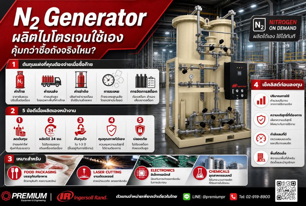 N2 Generator ผลิตไนโตรเจนใช้เอง หน้างาน คุ้มกว่าซื้อถังไหม? 