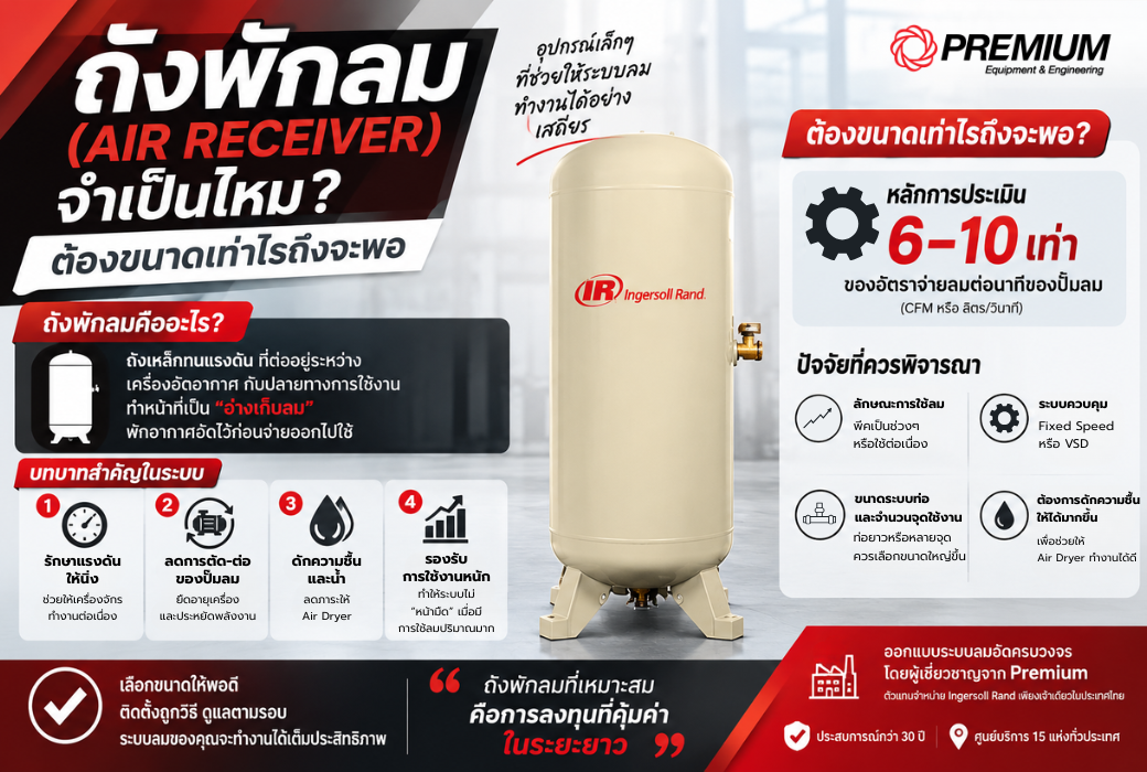 ถังพักลม (Air Receiver) จำเป็นไหม? ต้องขนาดเท่าไรถึงจะพอ