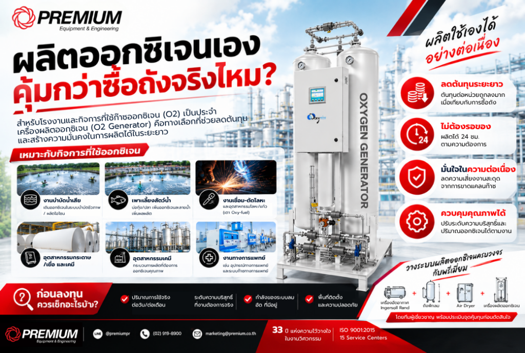 เครื่องผลิตออกซิเจน หน้างาน (O2 Generator) ผลิตเองคุ้มกว่าซื้อถังไหม?