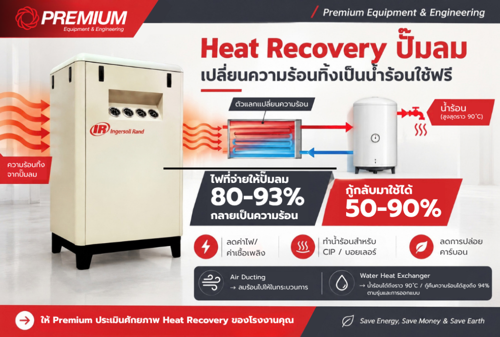 Heat Recovery ปั๊มลม เปลี่ยนความร้อนทิ้งเป็นน้ำร้อนใช้ฟรี